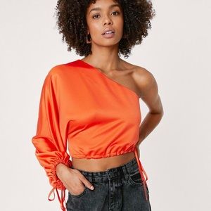 NWT Nasty Gal Orange Silk One Shoulder Top